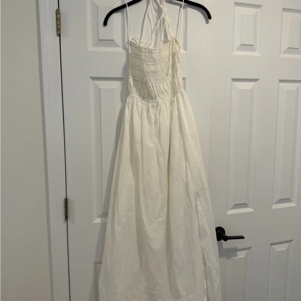 Astr White Backless Smocked Maxi Dress with Crisscross Ties - Picture 3 of 3